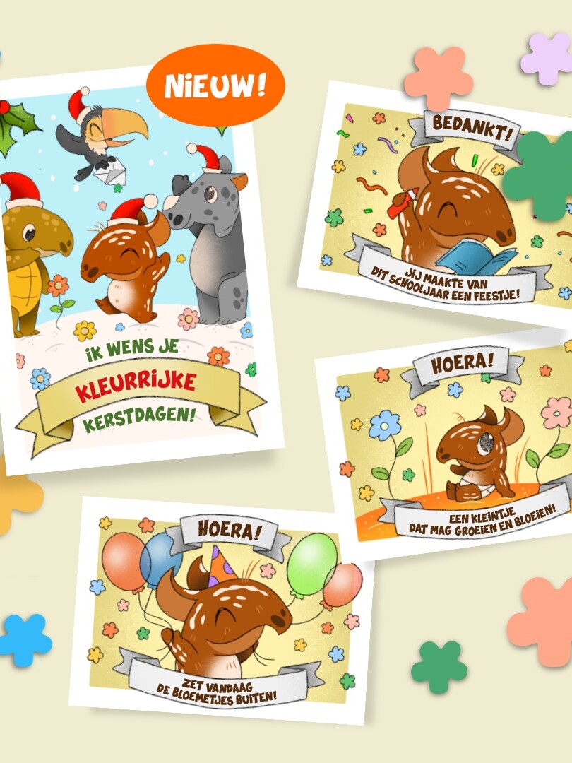 Kaarten met groeiconfetti - Complete set van 4